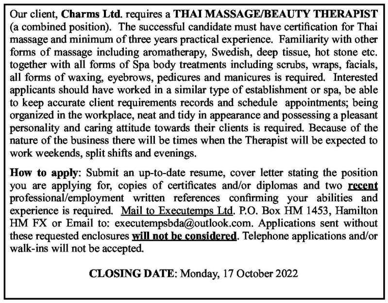 Thai Massage Beauty Therapist The Royal Gazette Bermuda News