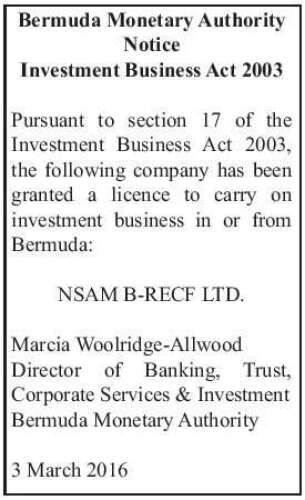 NSAM B-RECF LTD. - The Royal Gazette  Bermuda News, Business 