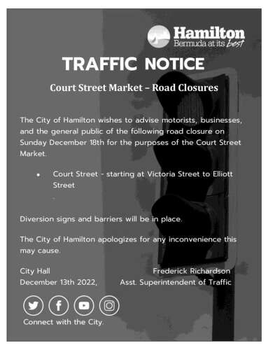 TRAFFIC NOTICE Court Street Market  Road Closures - The Royal Gazette | Bermuda News
