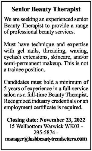 Senior Beauty Therapist The Royal Gazette Bermuda News Business