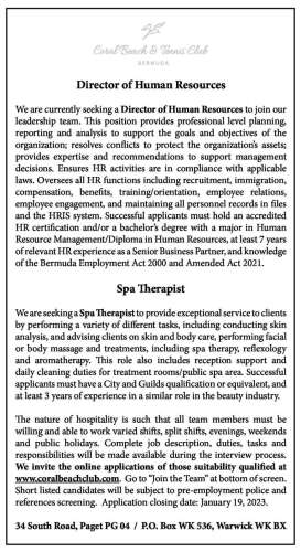 Director Of Human Resources Spa Therapist The Royal Gazette
