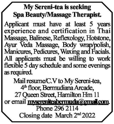 Spa Beauty Massage Therapist The Royal Gazette Bermuda News