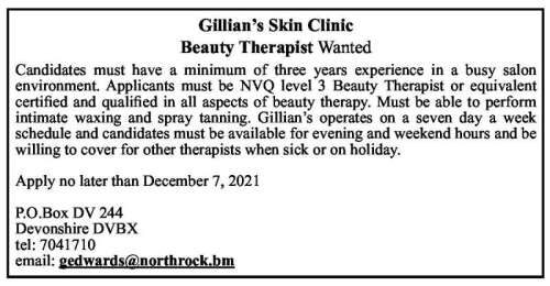 Beauty Therapist Wanted The Royal Gazette Bermuda News Business