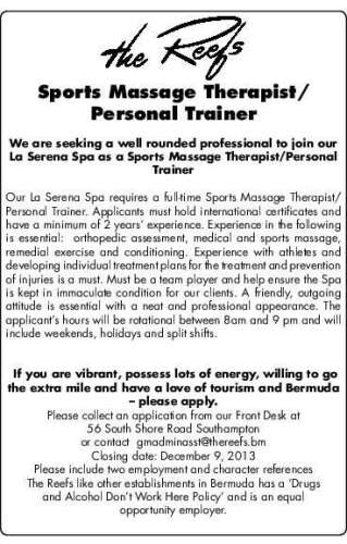 Sports Massage Therapist Personal Trainer The Royal Gazette Bermuda