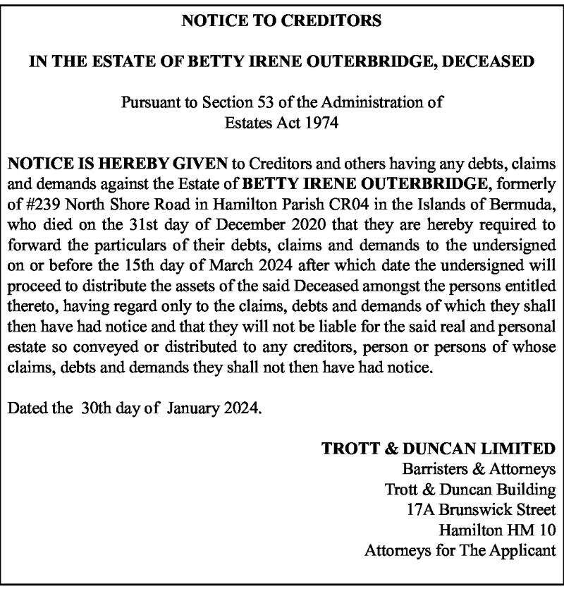 Legal Notices – The Royal Gazette | Bermuda News, Business, Sports ...