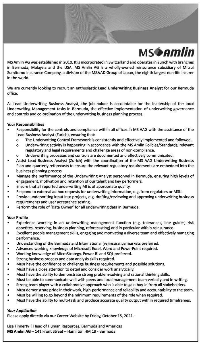 Lead Underwriting Business Analyst