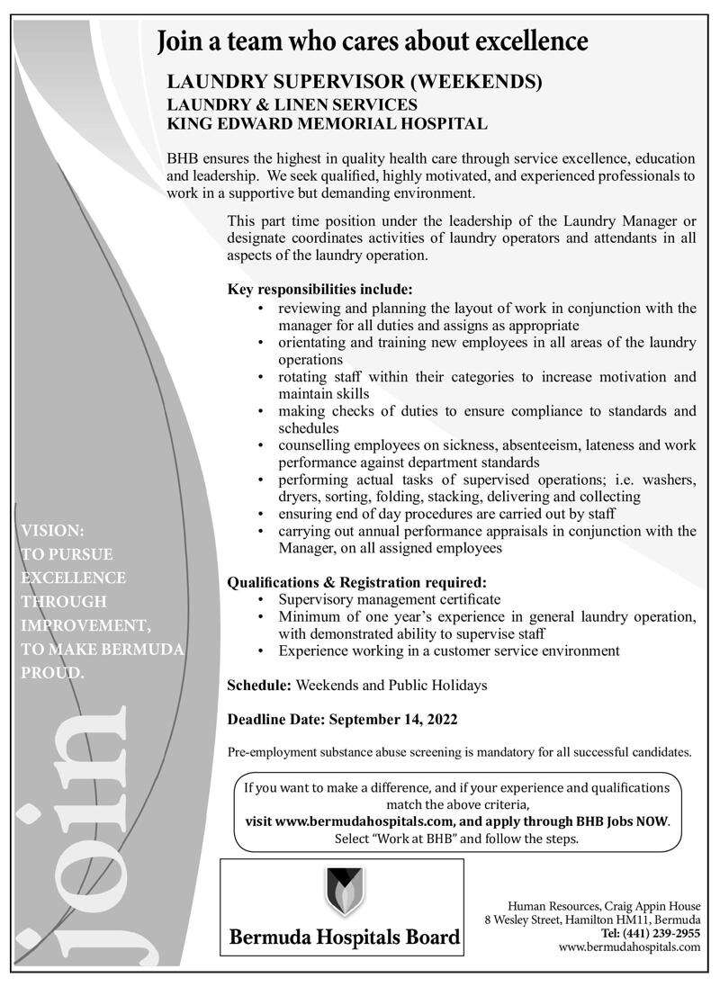 Laundry Supervisor (Weekends)