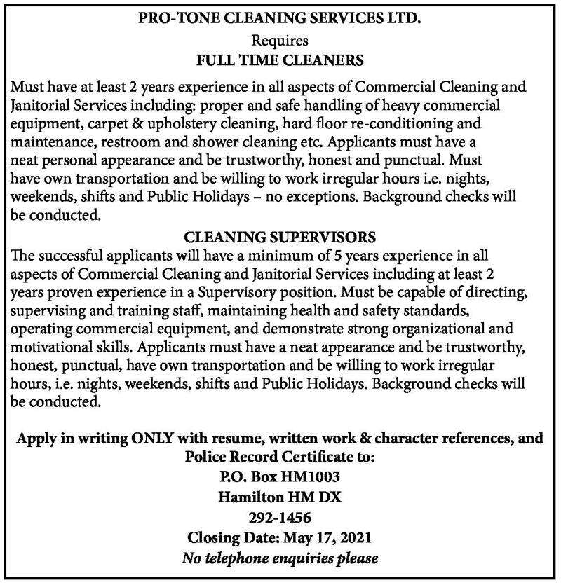 Full Time Cleaners and Cleaning Supervisors